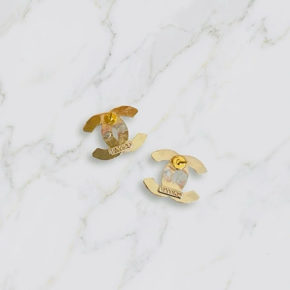 Luxury Gold/Rhinestone Signature Logo Upcycled Button Earring 18mm